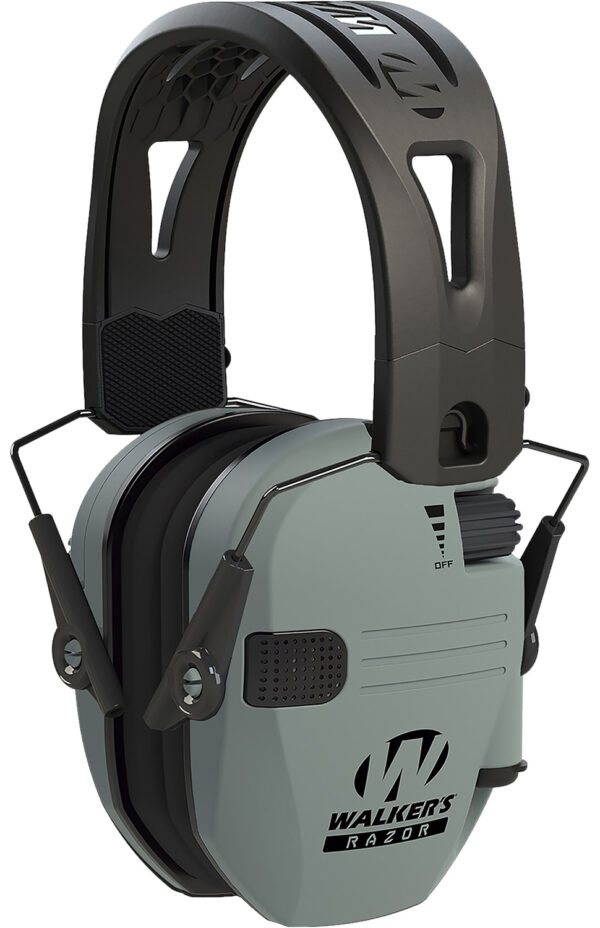 Walker's GWPRSEMRHBGY Razor Tacti-Grip 23 dB Over the Head Battleship Gray/Black Polymer