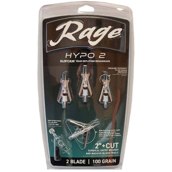 Rage Hypo 2 Broadheads 100 Gr - 2" Expandable Cut (4 Pack)