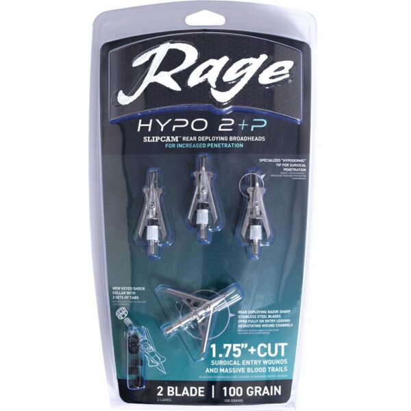 Rage Hypo 2 +P Broadheads 100 gr - 4 Pack for Precision Hunting